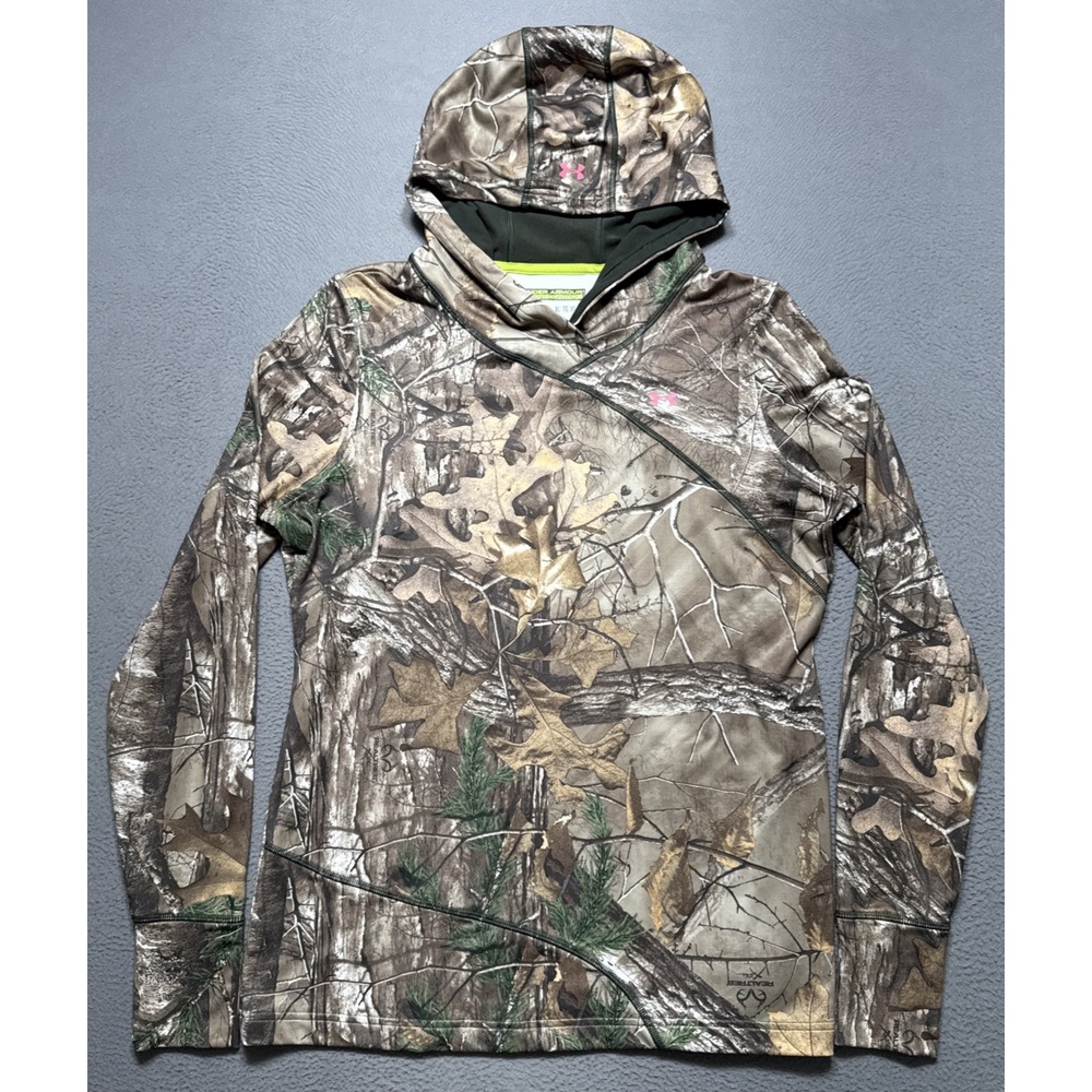 Under Armour Fitted Scent Control Cold Gear Real Tree Camo Hoodie Womens Size XL